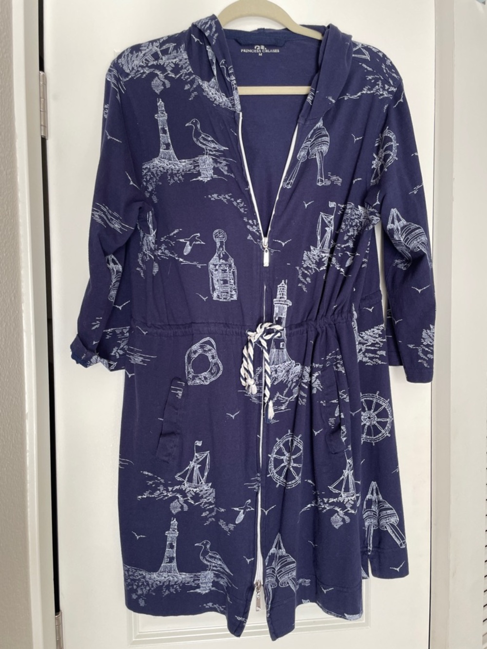 Princess Cruises Navy White Nautical Zip-Front Swim Coverup